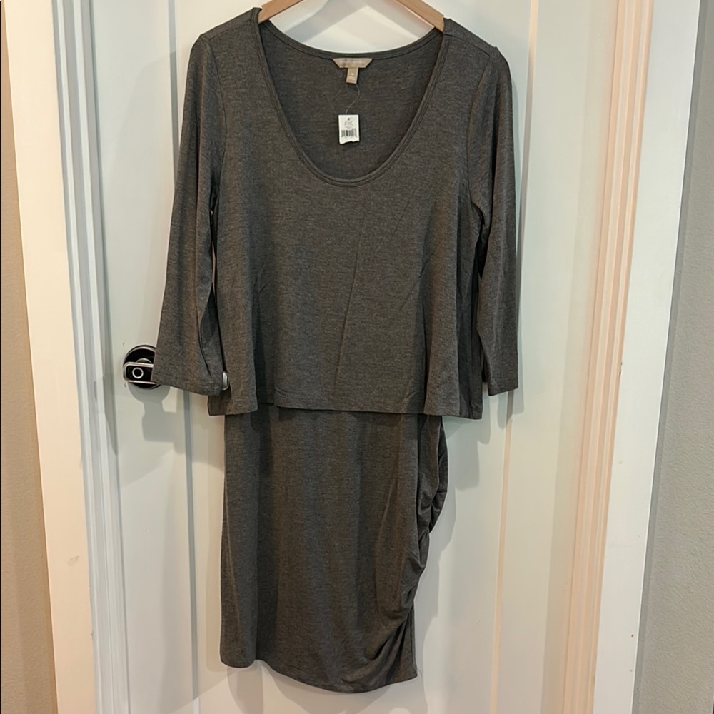 Banana Republic Grey Ruched 3/4 Sleeve Dress